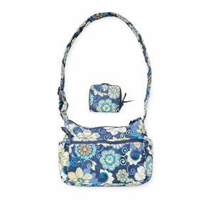 Vera Bradley Crossbody Purse With Matching Wallet In Mod Floral Blue Patten